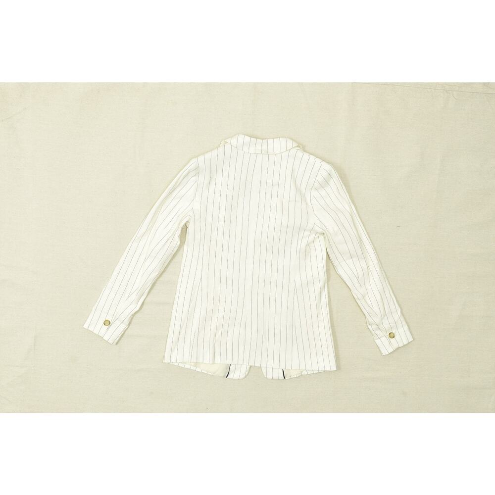LOFT Petite Size 2P White Pinstripe Linen Blend One-Button Blazer - Picture 2 of 8